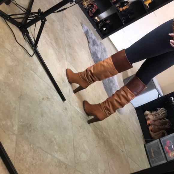 Zara Basic orange/brown leather slouch Boot ! - Picture 2 of 5